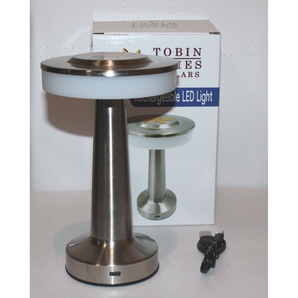 Tobin James Cellars Rechargeable LED Desk Lamp brushed metal USB Cord New w/ box